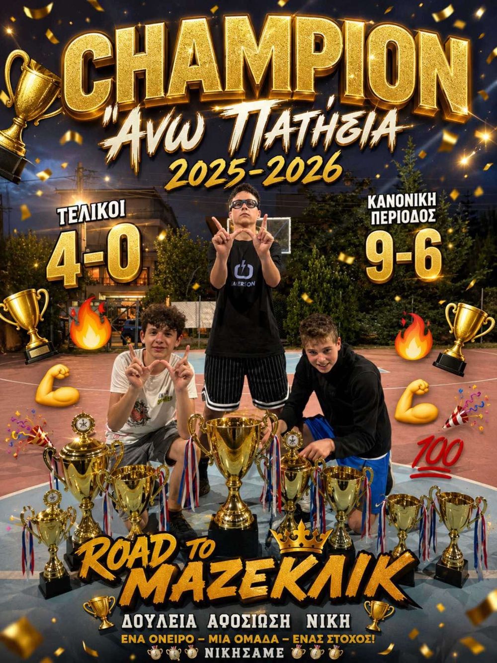 Αφίσα: Champion Άνω Πατήσια 2025–2026, Τελικοί 4–0, Κανονική περίοδος 9–6